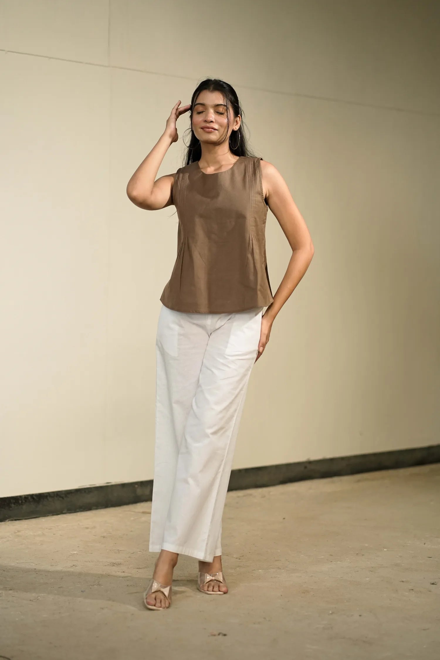 Brown Handloom Cotton Sleeveless Top