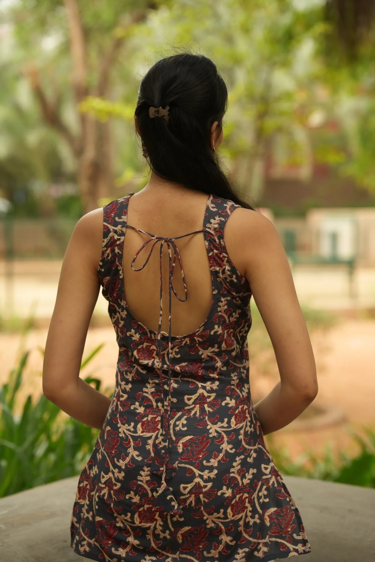 Navy Maroon Kalamkari Print Kurti