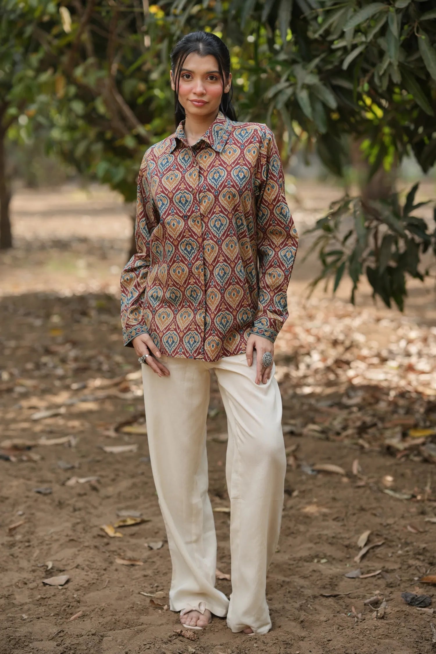 Rust Ikat Cotton Shirt