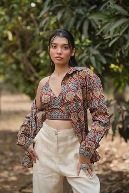 Rust Ikat Bralette & Shirt Set