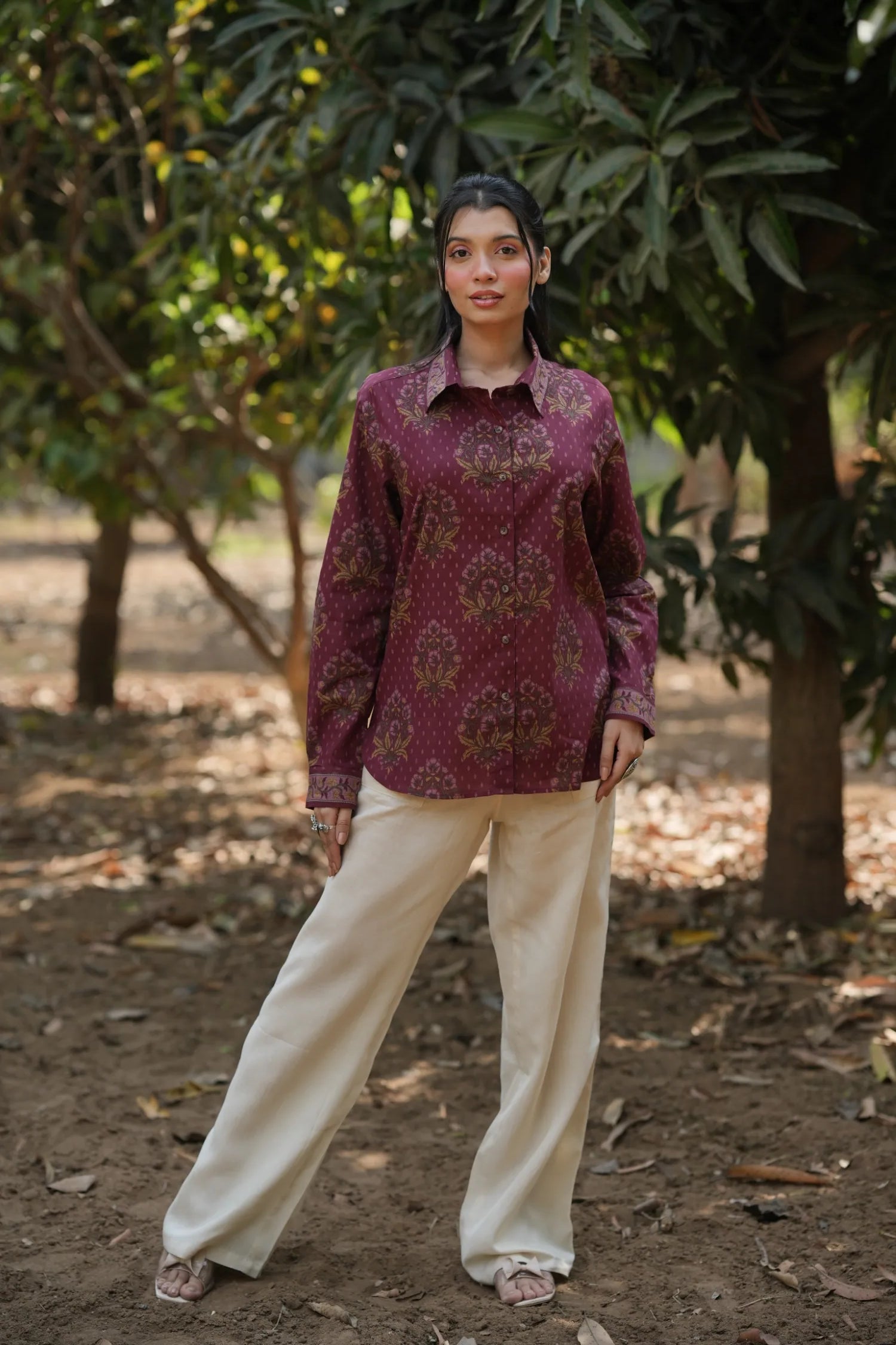 Wine Floral Cotton Shirt