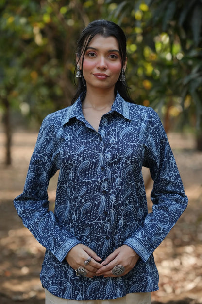 Indigo Paisley Cotton Shirt