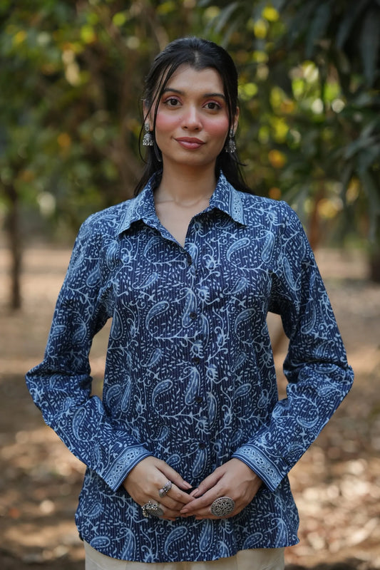 Indigo Paisley Cotton Shirt
