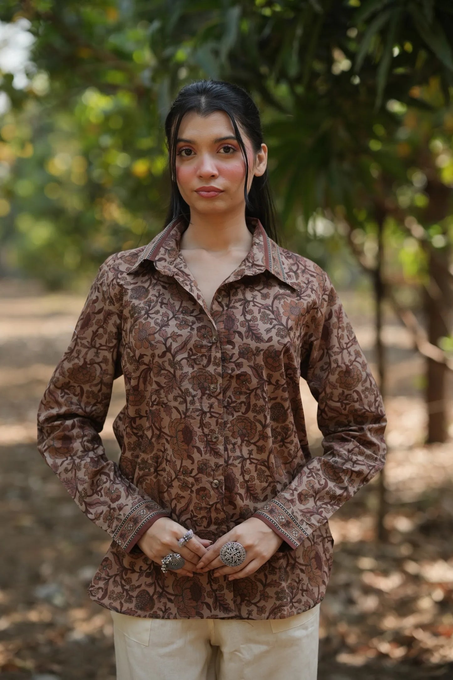 Mocha Bloom Cotton Shirt