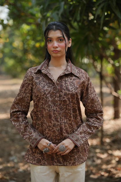 Mocha Bloom Cotton Shirt