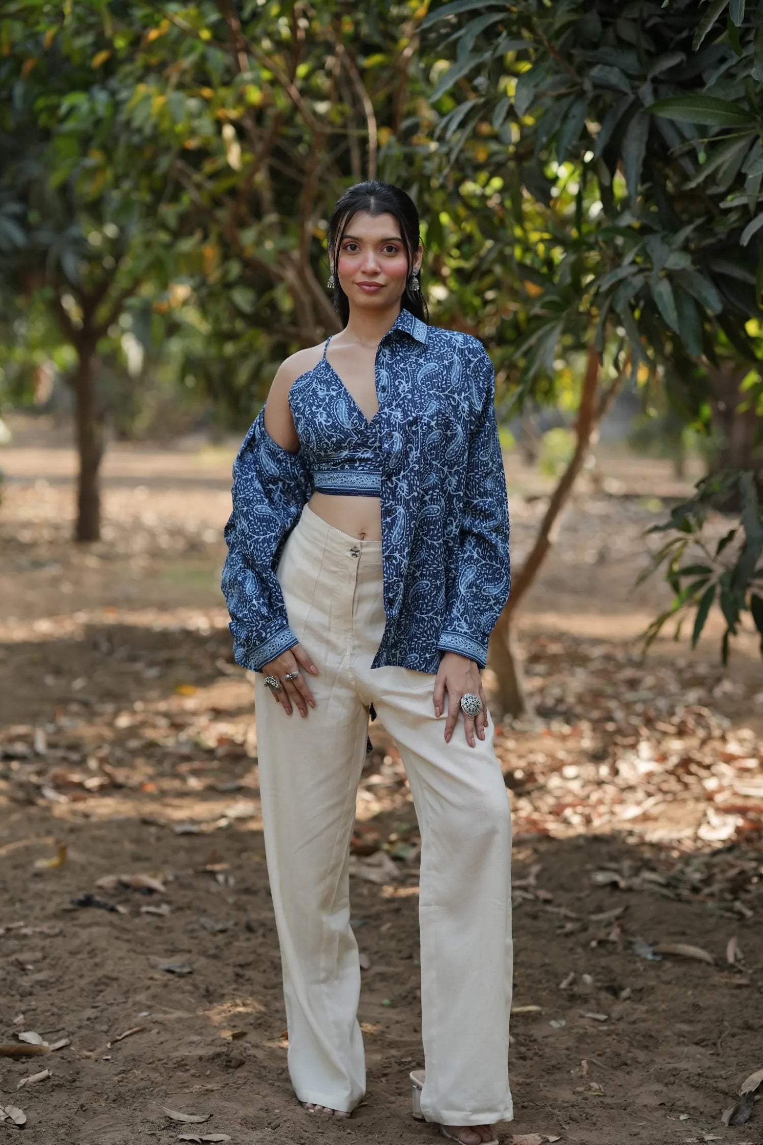 Indigo Paisley Bralette & Shirt Set