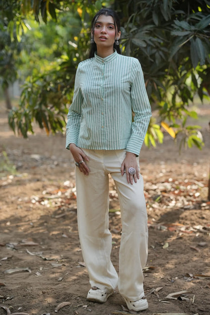 Mint Stripe Cotton Shirt