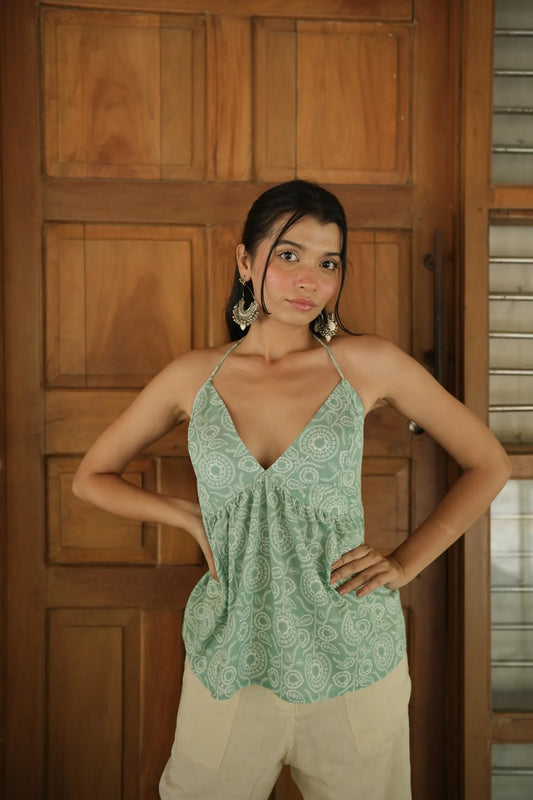 Mint Motif Halter Neck Top