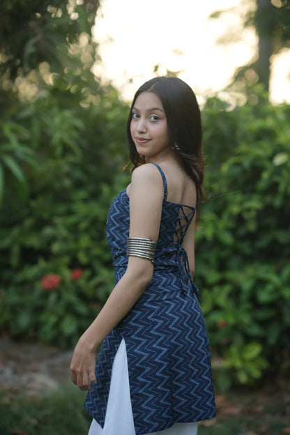 Midnight Blue Zigzag Corset Kurti