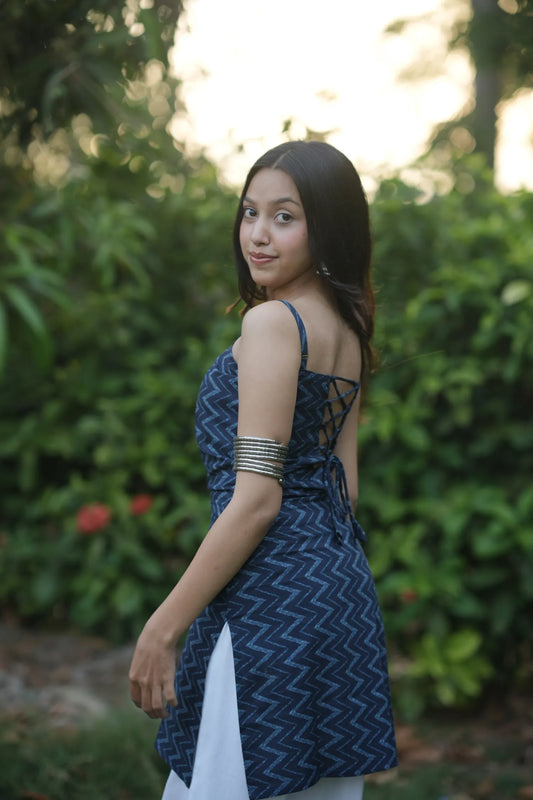 Midnight Blue Zigzag Corset Kurti