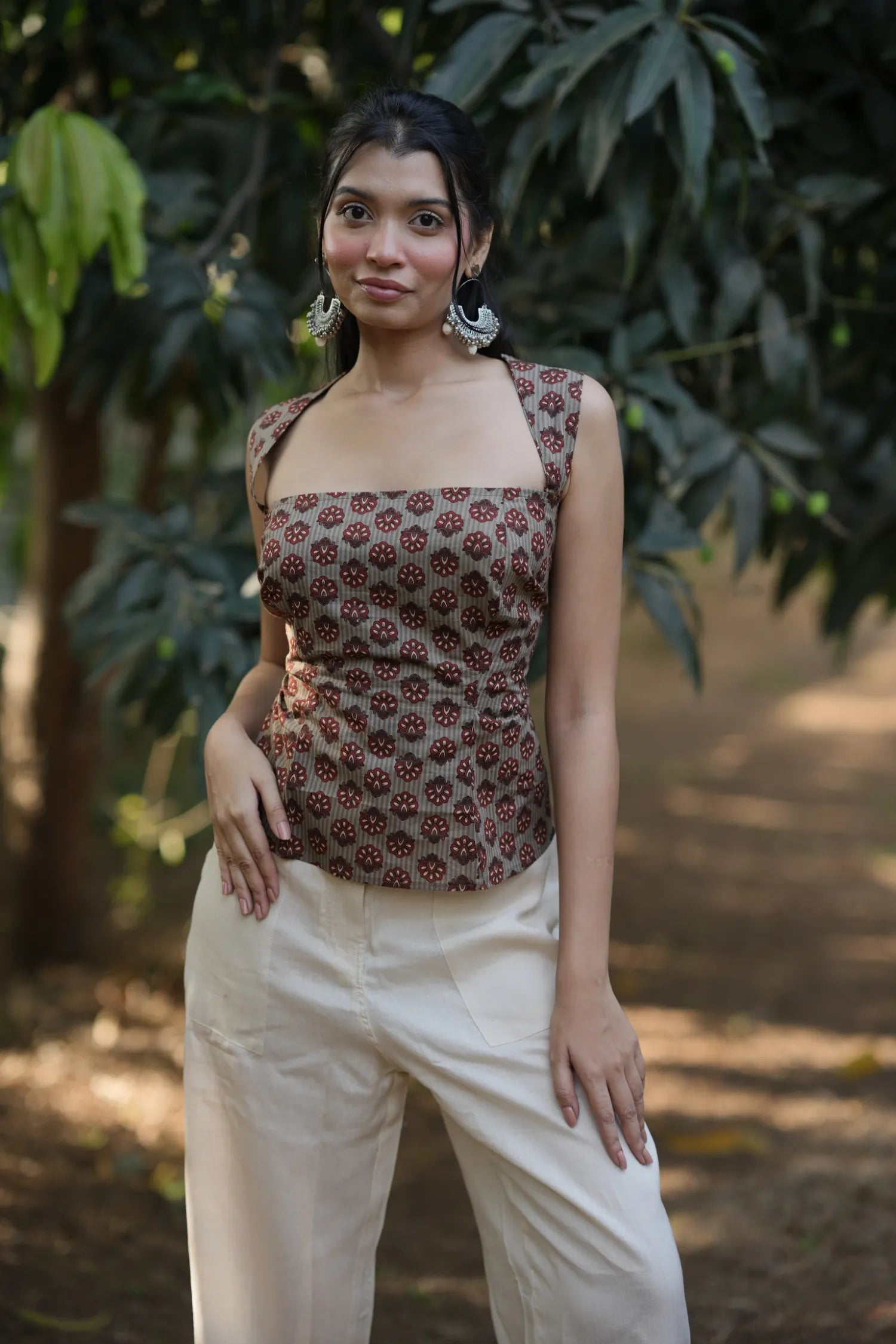 Mocha Brown Floral Corset Top