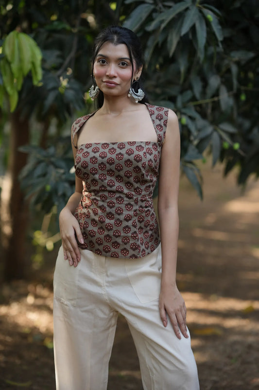 Mocha Brown Floral Corset Top