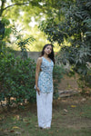 Blue & white floral halter neck corset kurti