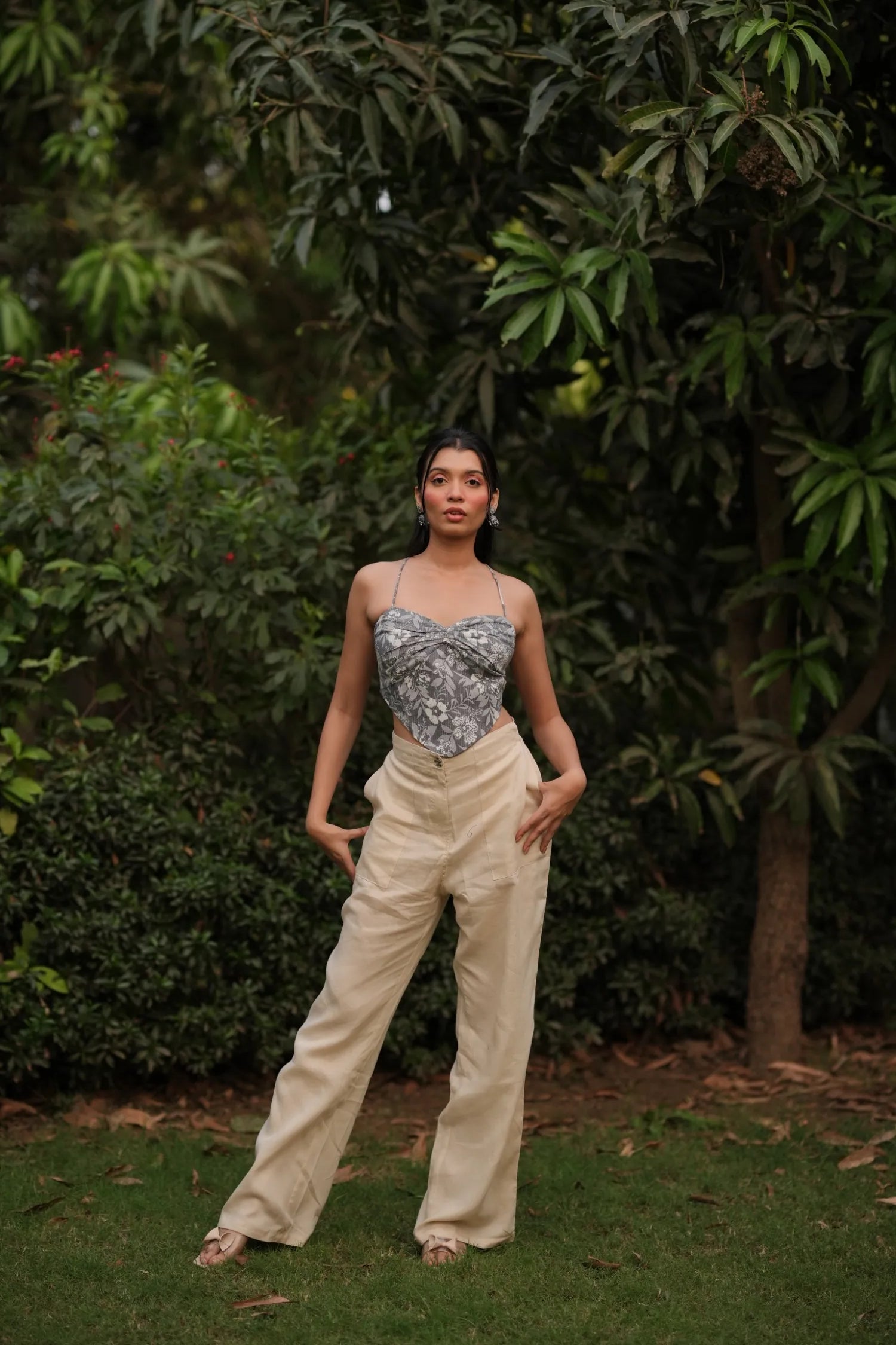 Grey Floral Sweetheart Handkerchief Corset Top