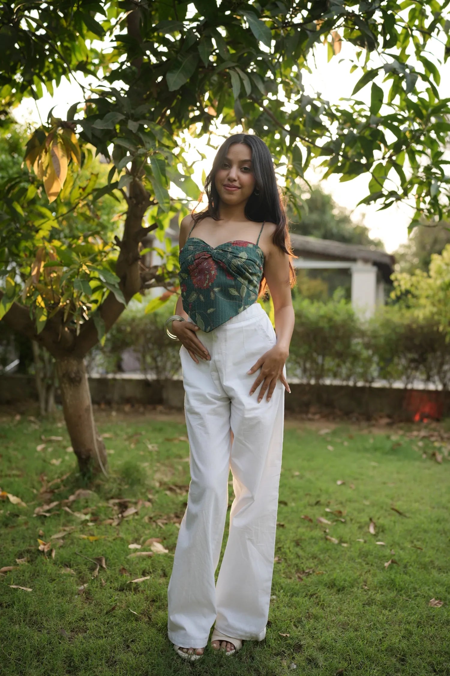 Forest Green Floral Sweetheart Handkerchief Corset top