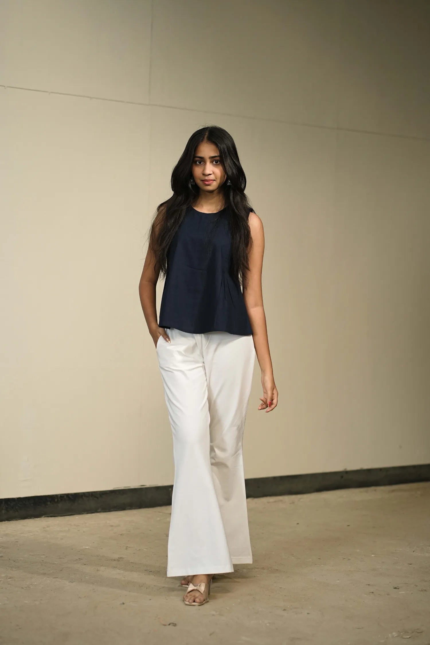 Navy Blue Handloom Cotton Sleeveless Top