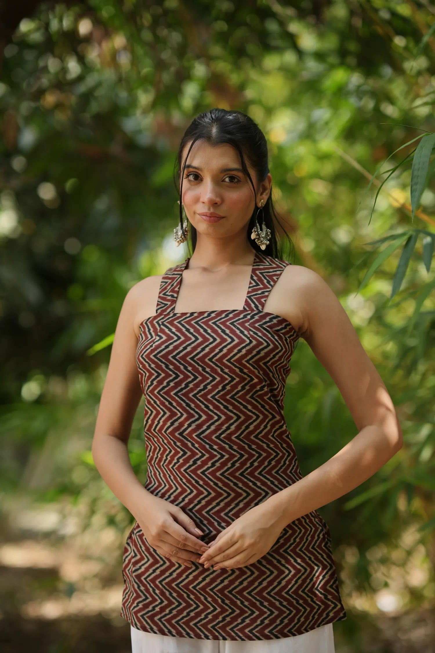 Brick Red Chevron Sleeveless Corset Kurti