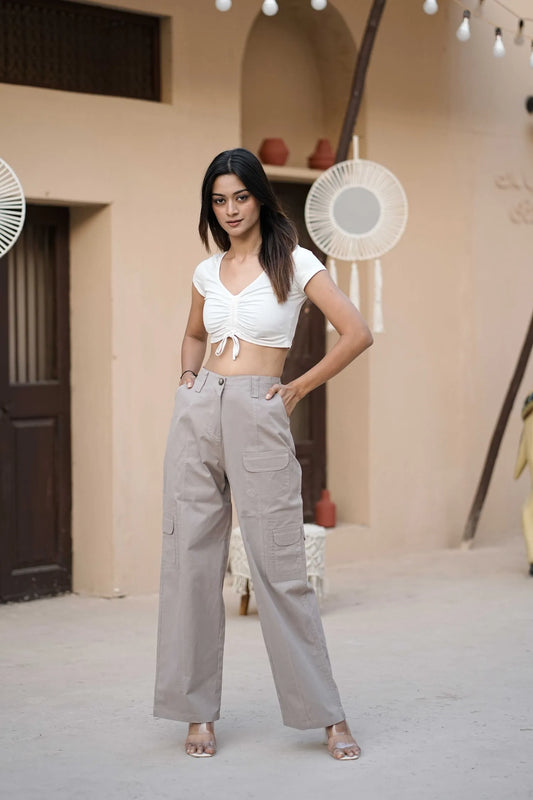 Women’s Relaxed Fit Utility Cargo Pants Grey