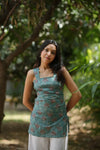 Blue Haze Floral Sleeveless Corset Kurti