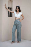 Women’s High-Waist Straight Fit Utility Cargo Pants Green