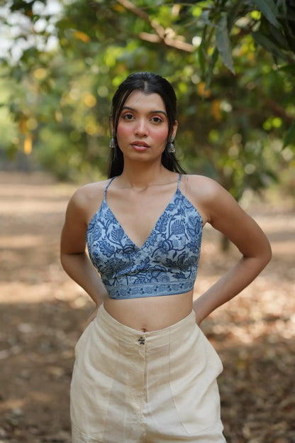 Sky Blue Buta Floral Bralette