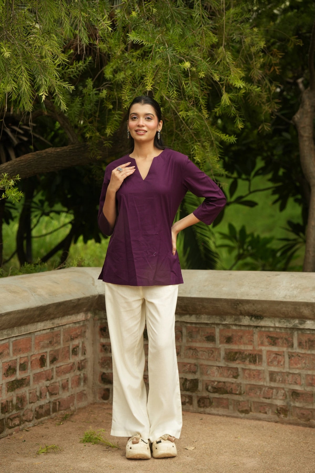 Wine Cotton Short Kurta