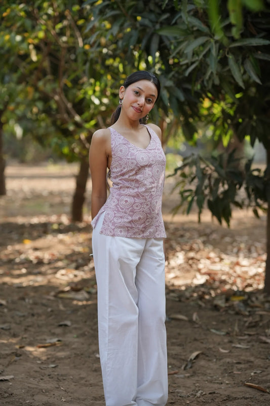 Mauve Bandhani Strap Top