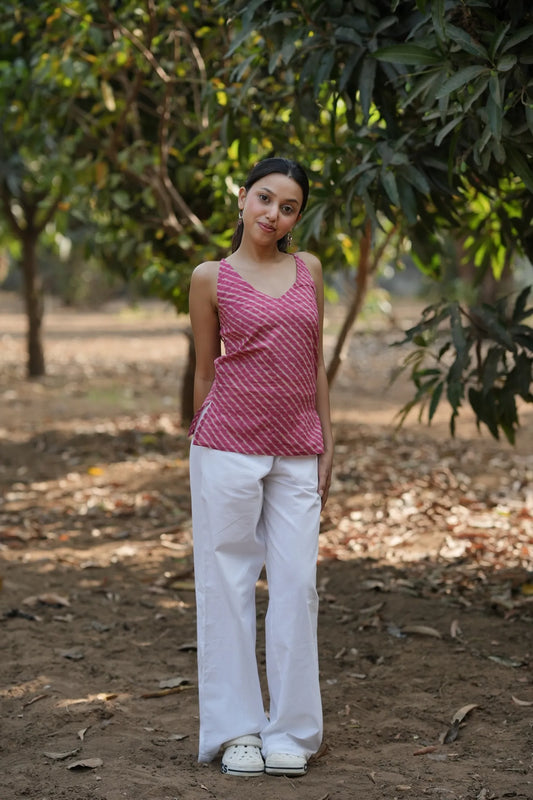 Rani Pink Leheriya Strap Top