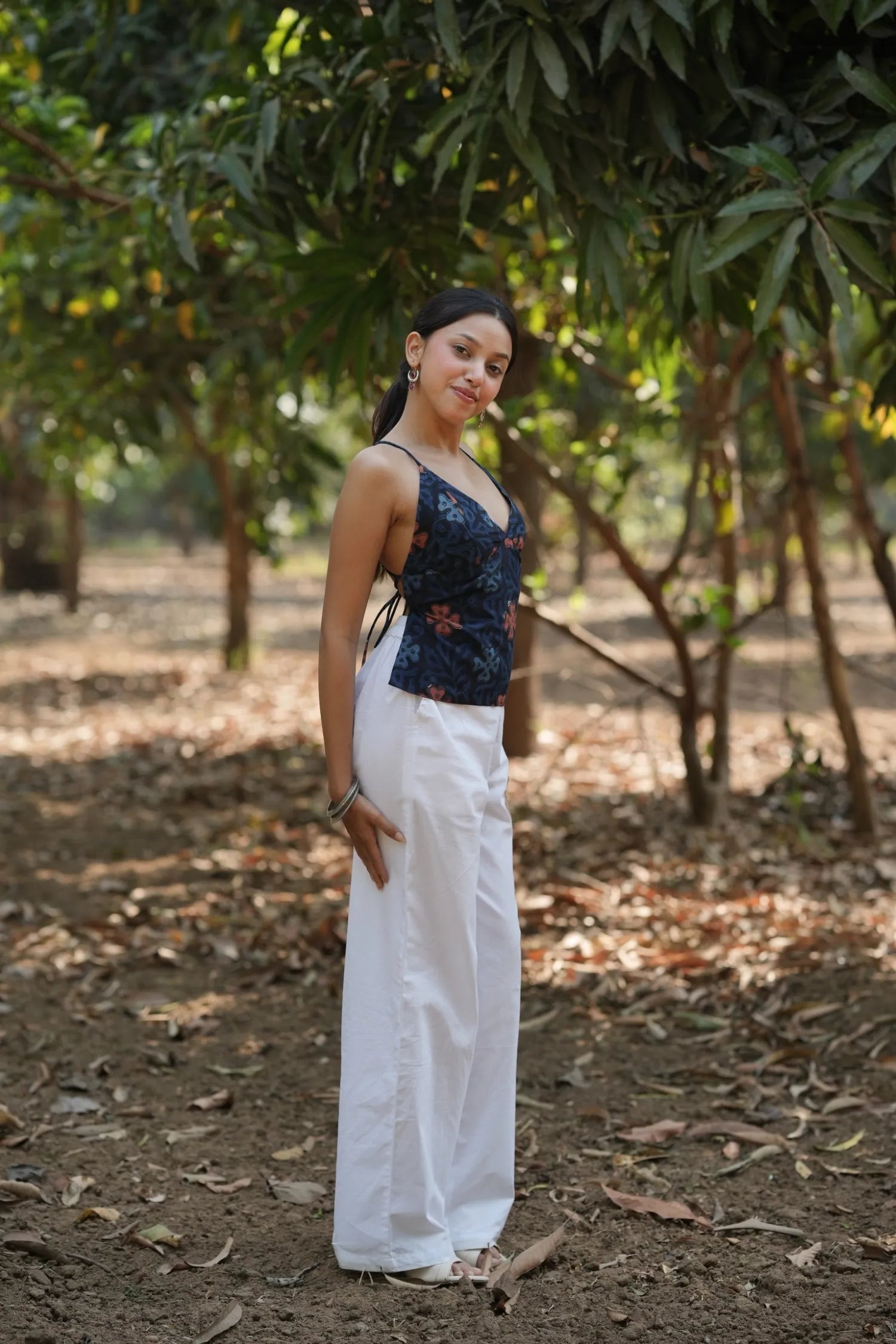 Navy Floral Tie Back Top
