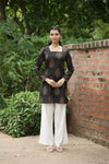 Black Buta Print Full Sleeve Kurti