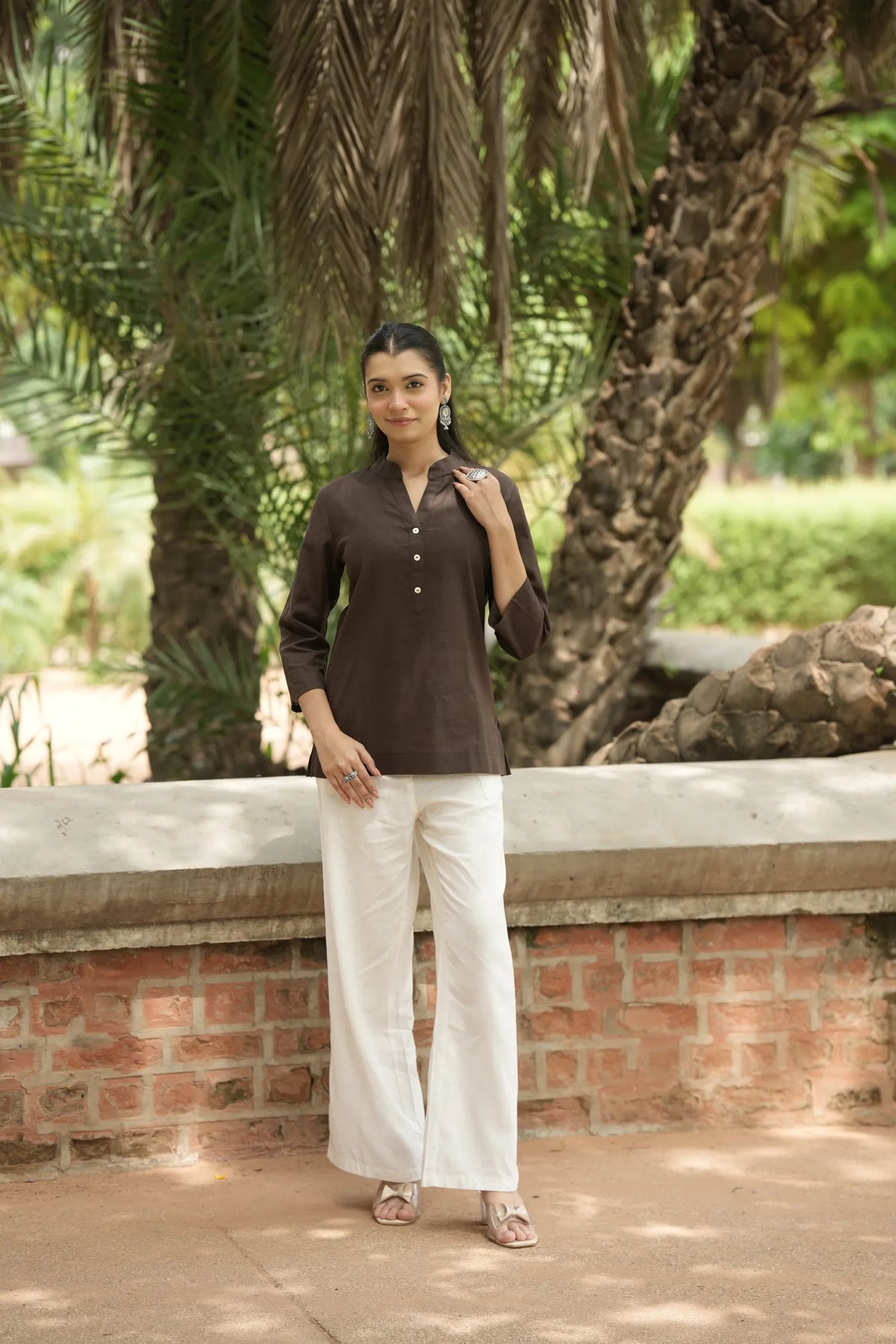 Dark Brown Linen Short Kurta