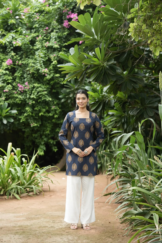 Indigo Blue Buta Print Kurti