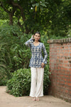 Ivory Navy Leaf Print Kurti