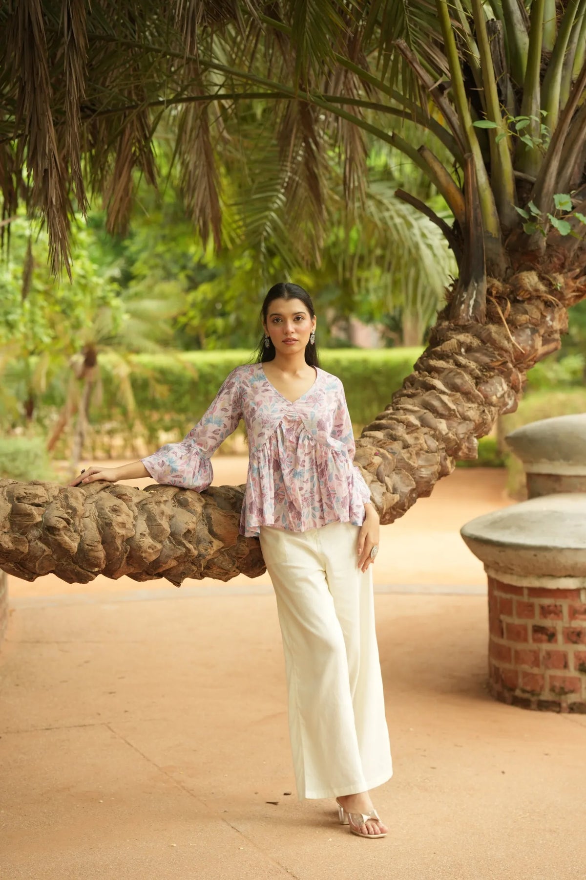 Lilac Floral Print Peplum Top