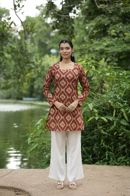 Maroon Red Ikat Print Kurti