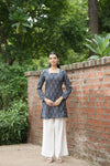 Navy Blue Buta Print Full Sleeve Kurti