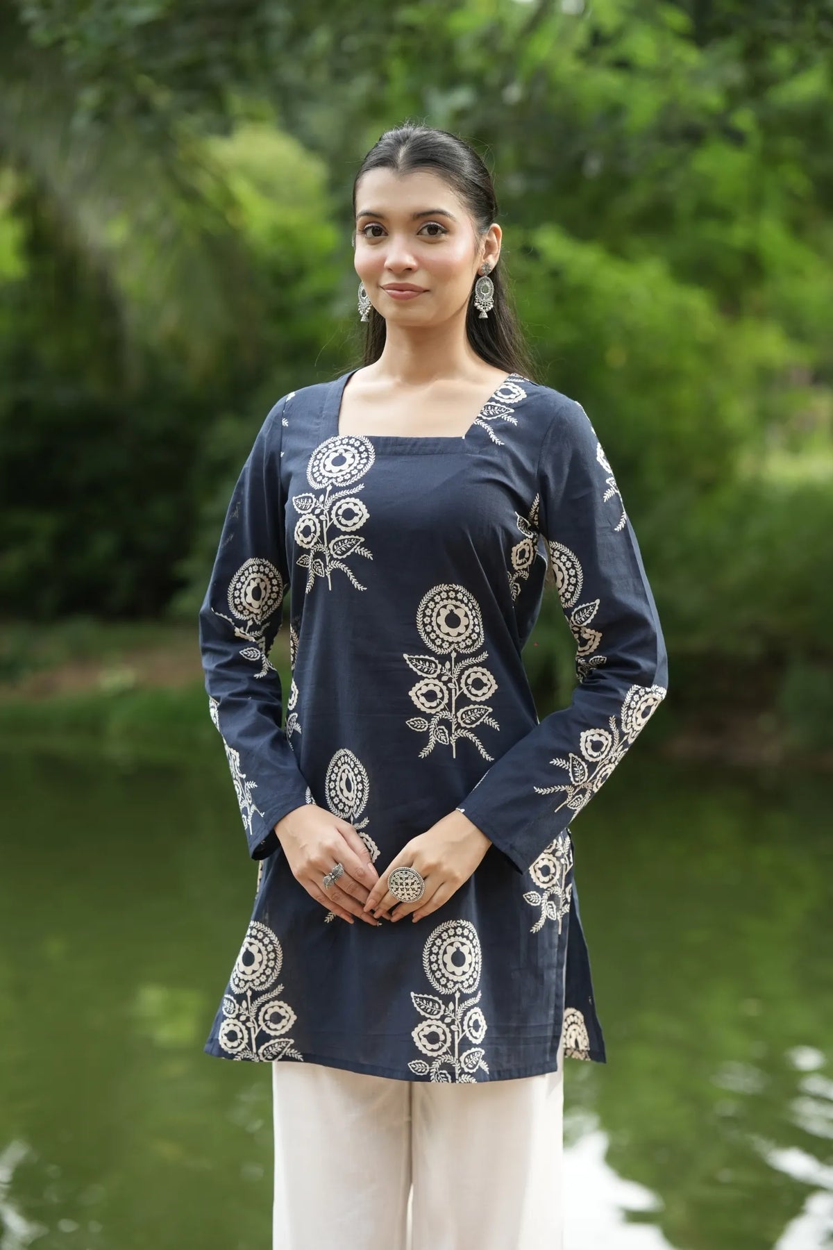 Navy Blue Ivory Motif Kurti