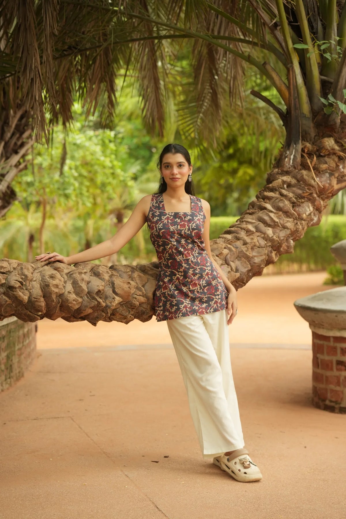Navy Maroon Kalamkari Print Kurti