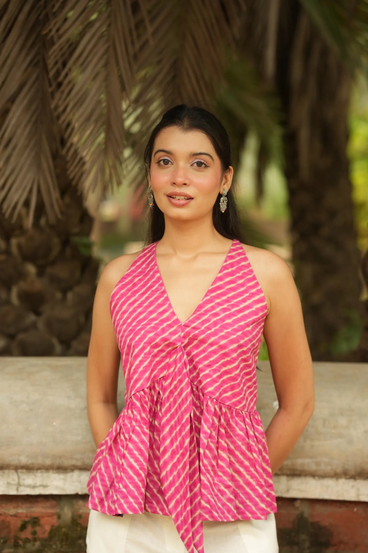 Pink Leheriya Print Peplum Top