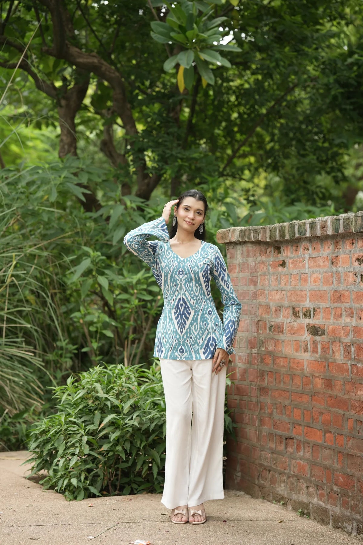 Sky Blue Navy Ikat Print Kurti