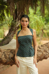Teal Green Buta Print Corset Top