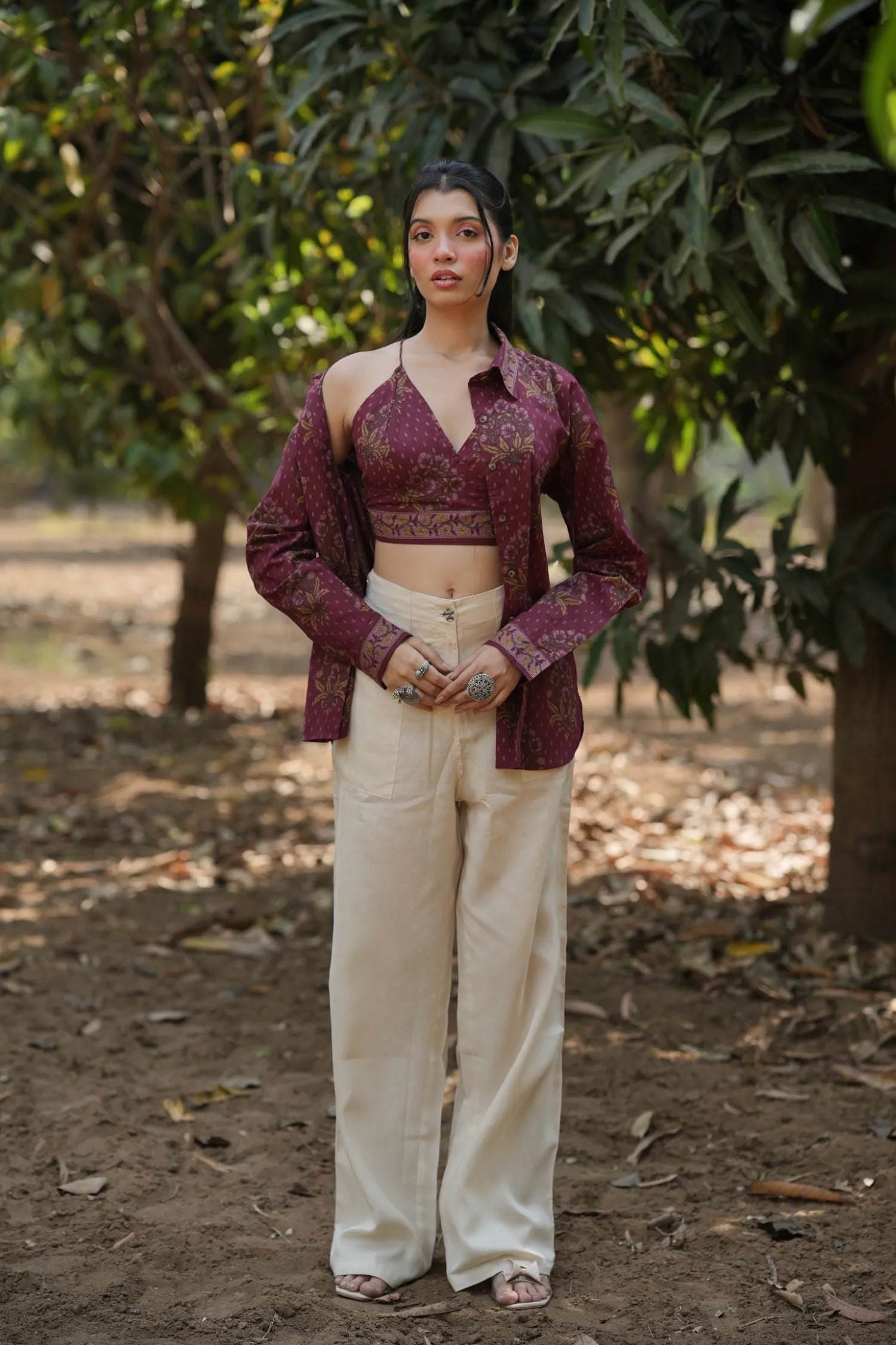 Wine Buta Bralette & Shirt Set