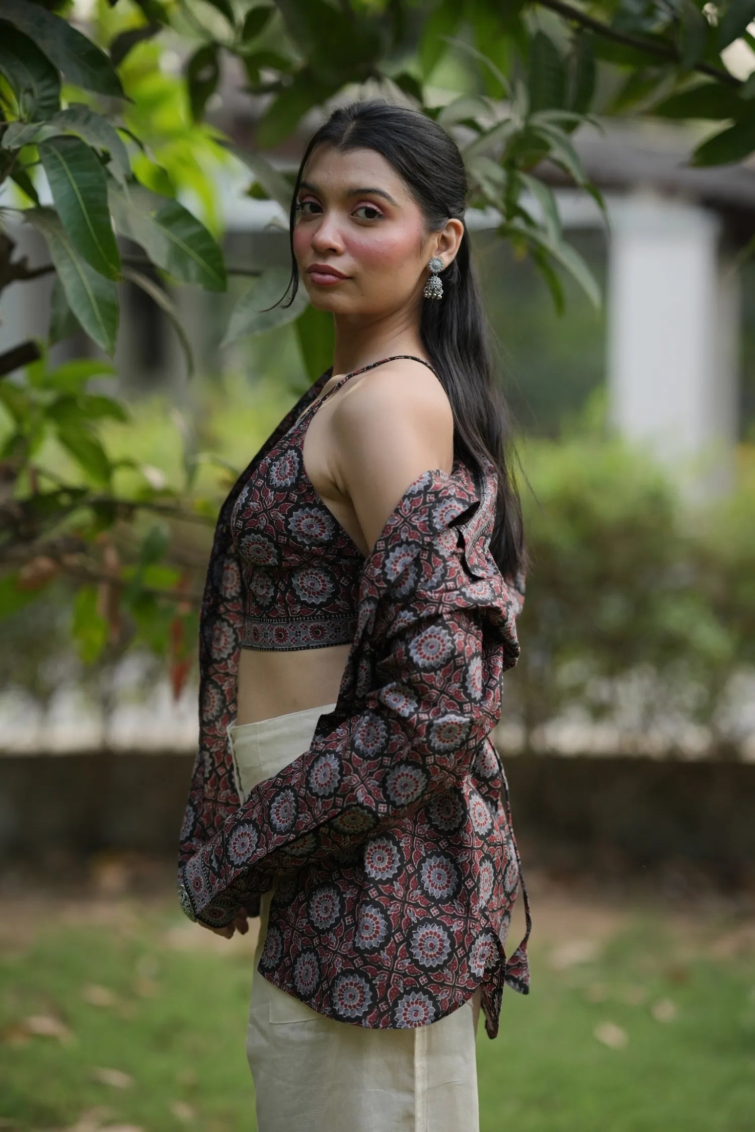 Black Ajrakh Bralette & Shirt Set