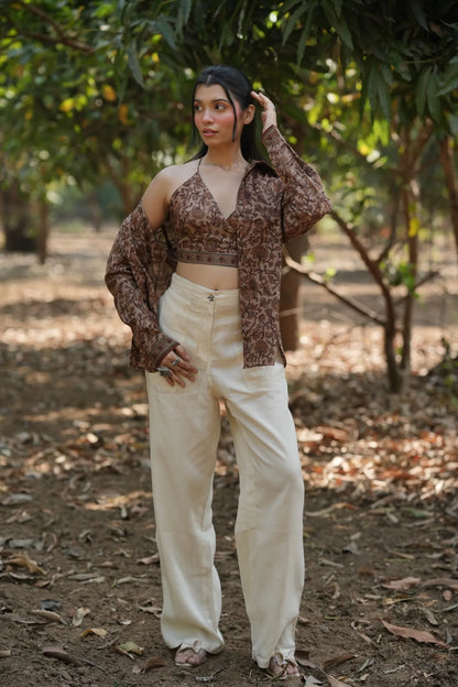 Mocha Bloom Bralette & Shirt Set