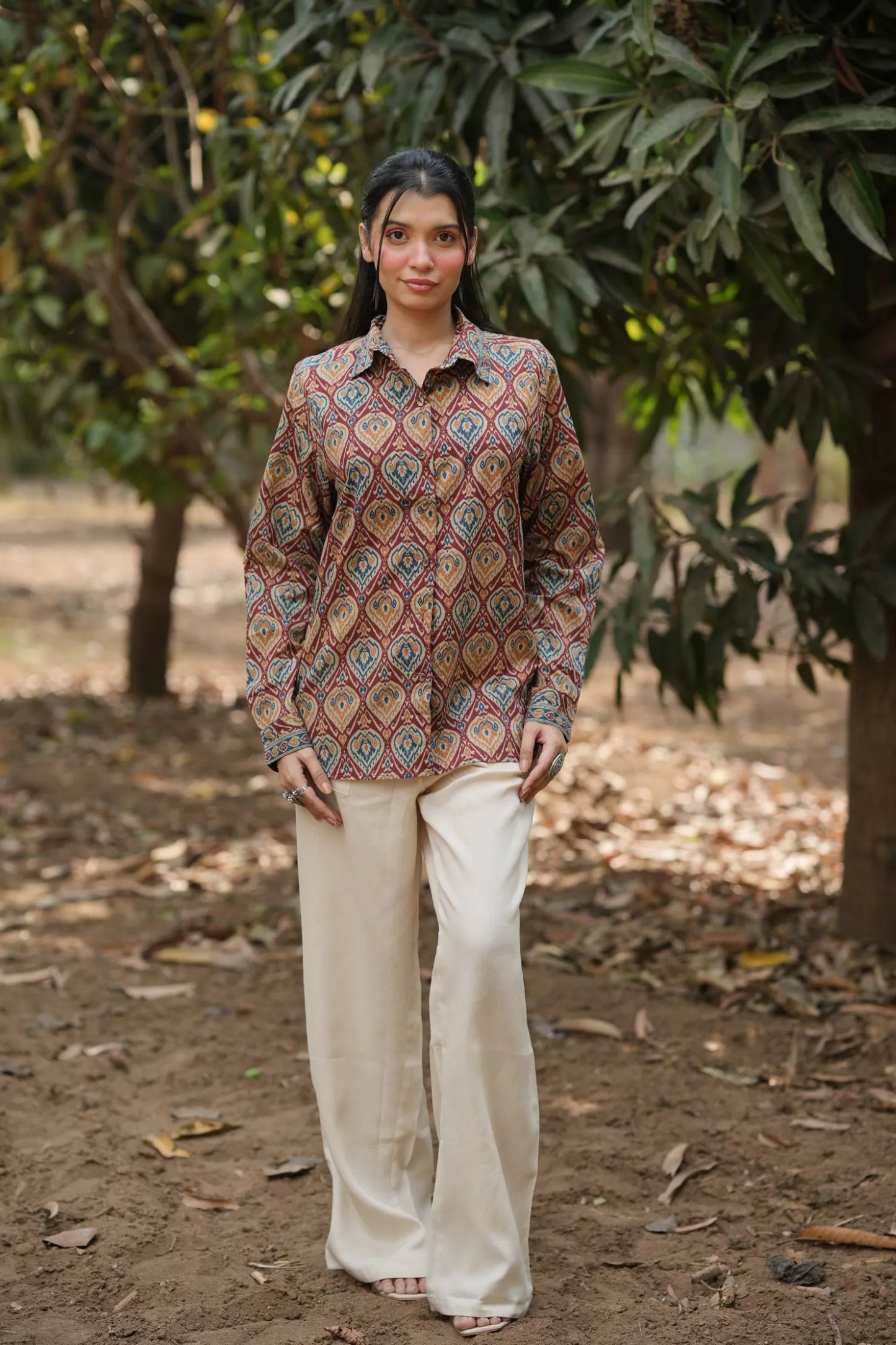 Rust Ikat Cotton Shirt
