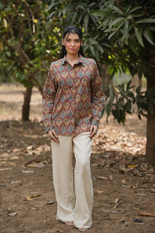 Rust Ikat Cotton Shirt