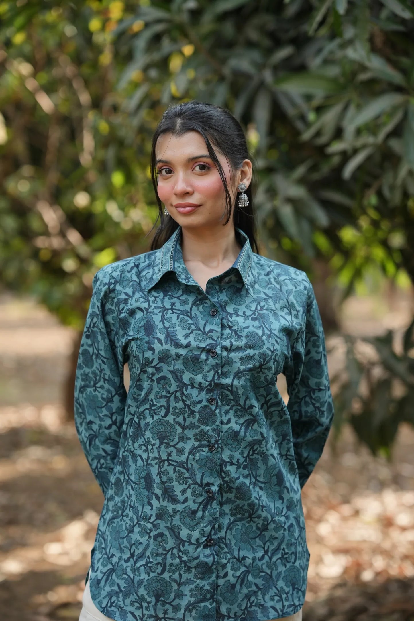 Teal Floral Cotton Shirt