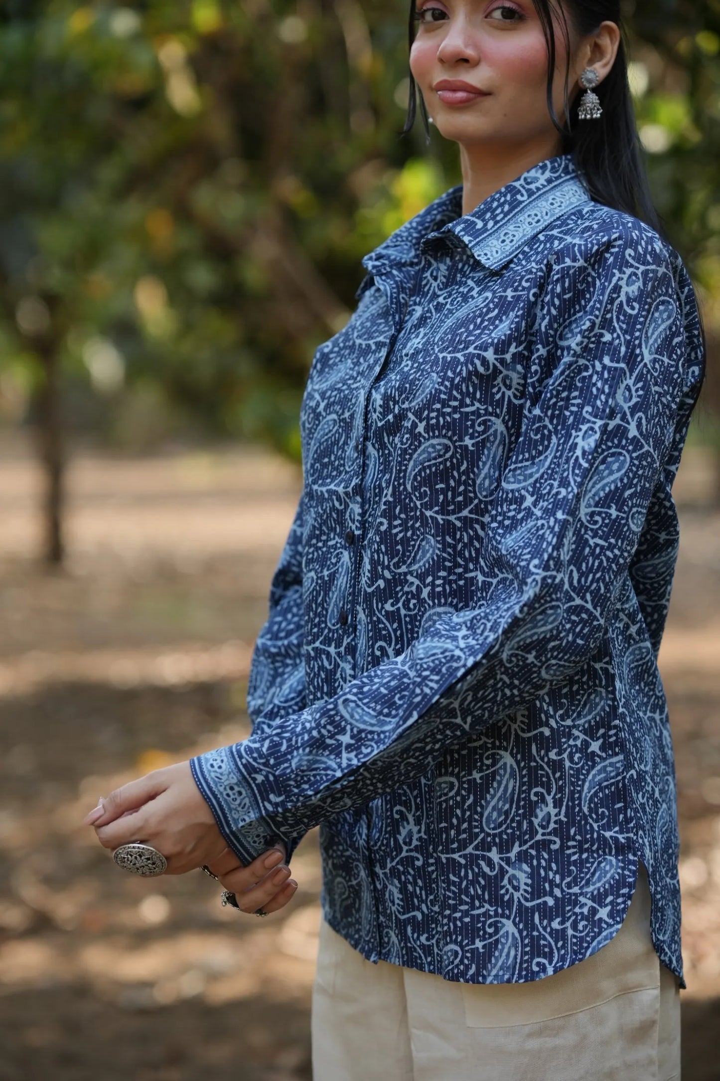 Indigo Paisley Cotton Shirt