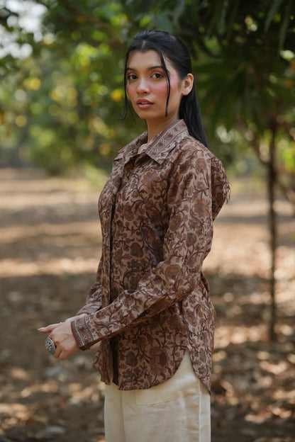Mocha Bloom Cotton Shirt