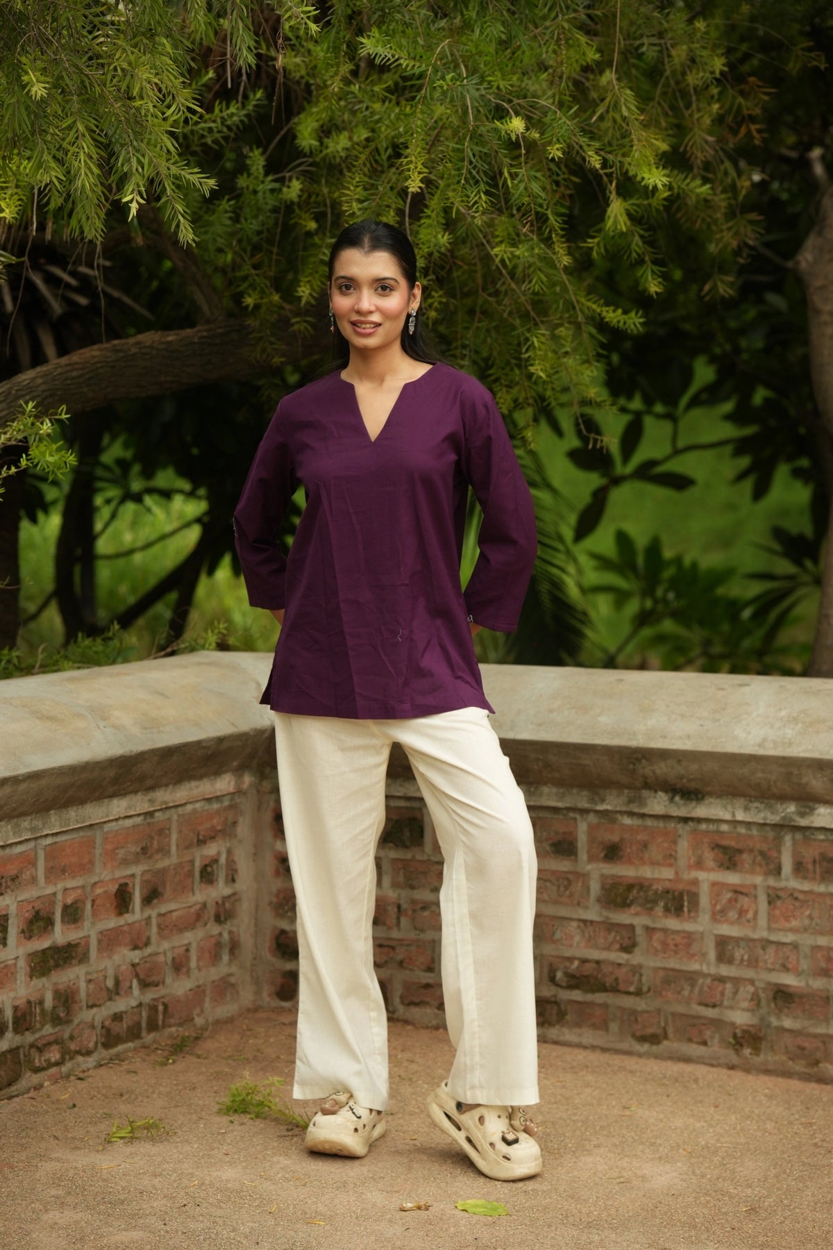 Wine Cotton Short Kurta